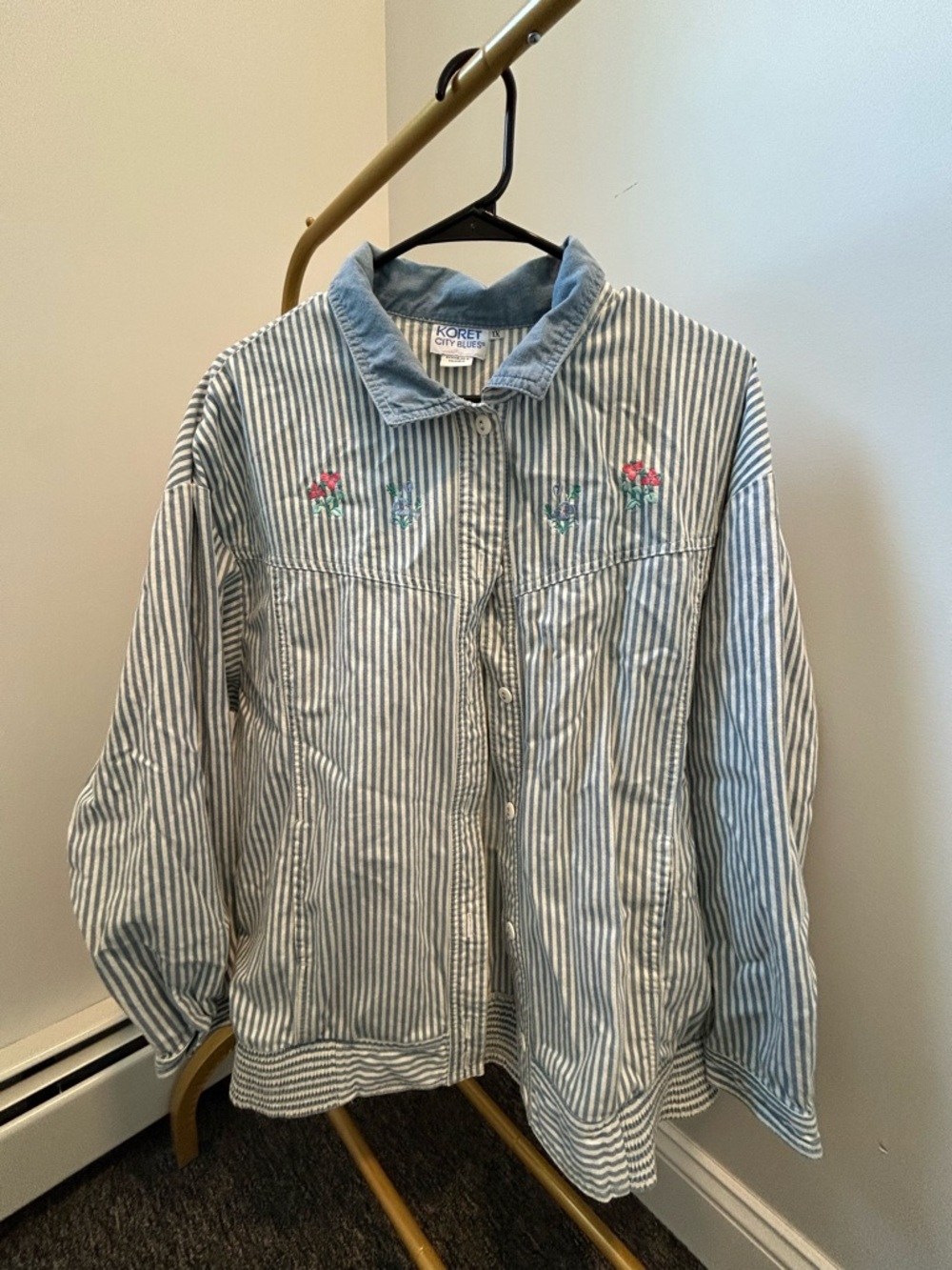 Koret Blue & White Striped Embroidered Button-Up Jacket